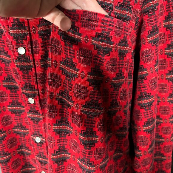 Pendleton Mens Corduroy Western Aztec Print Shirt Pearl Snap Up Pocket Shirt L - Picture 7 of 9